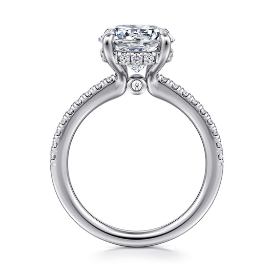 14K White Gold Round Diamond Engagement Ring — Gabriel & Co. ER14987R12W44JJ; center stone shown for illustration, not included