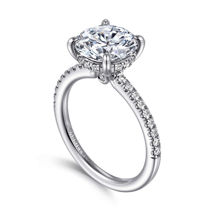 14K White Gold Round Diamond Engagement Ring — Gabriel & Co. ER14987R12W44JJ; center stone shown for illustration, not included