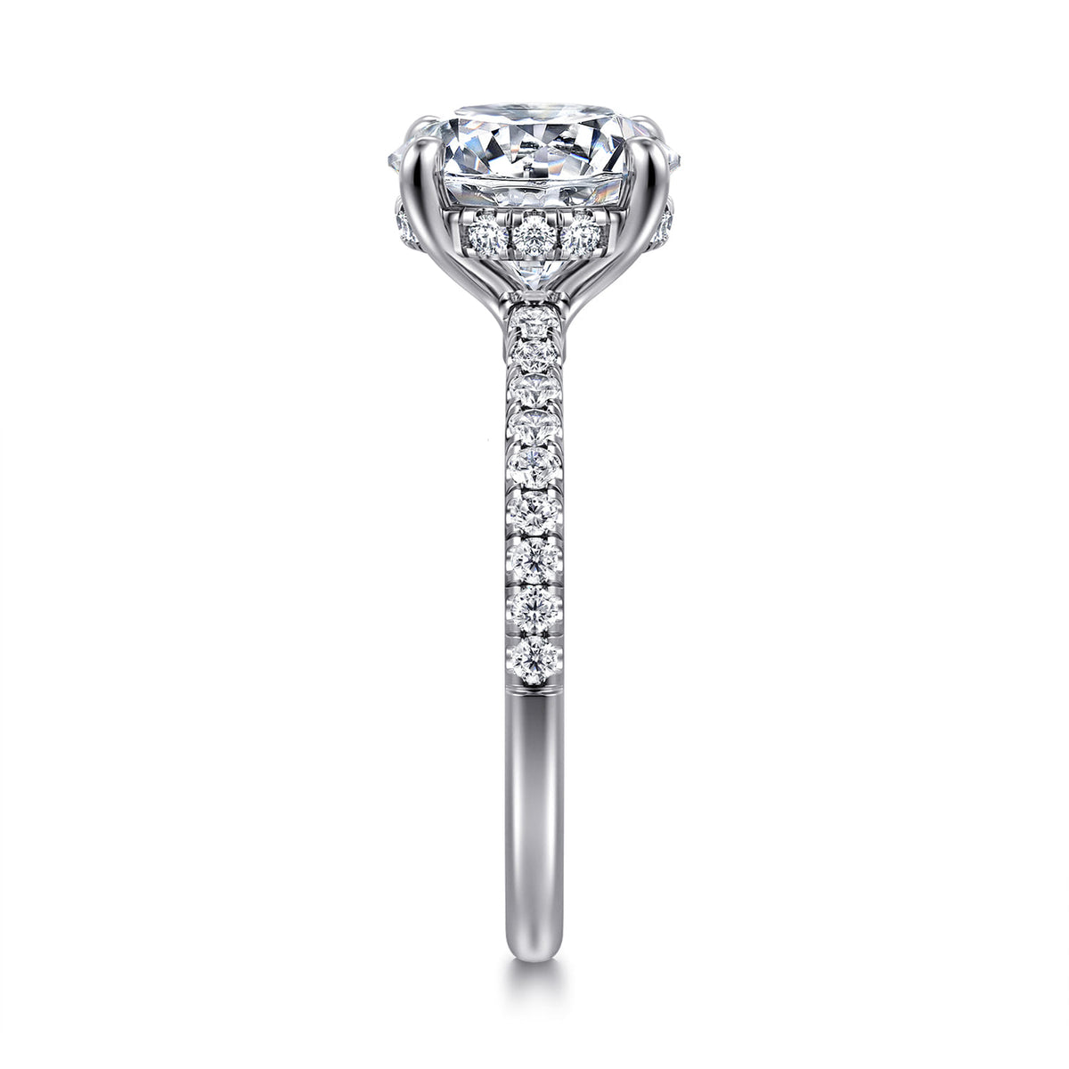 14K White Gold Round Diamond Engagement Ring — Gabriel & Co. ER14987R12W44JJ; center stone shown for illustration, not included