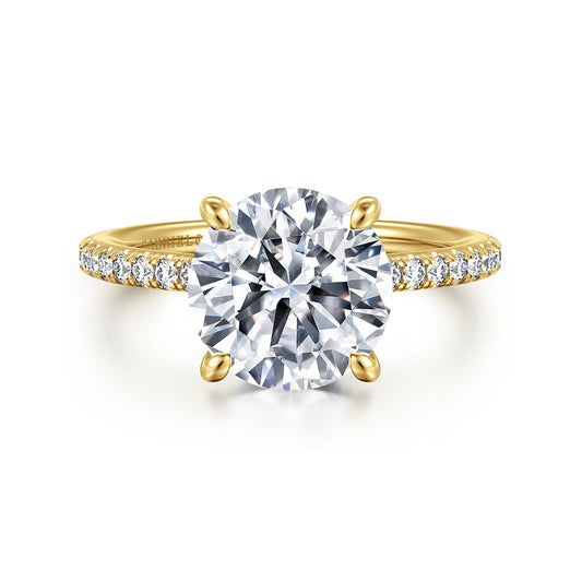 14K Yellow Gold Round Diamond Engagement Ring — Gabriel & Co. ER14987R12Y44JJ; center stone shown for illustration, not included