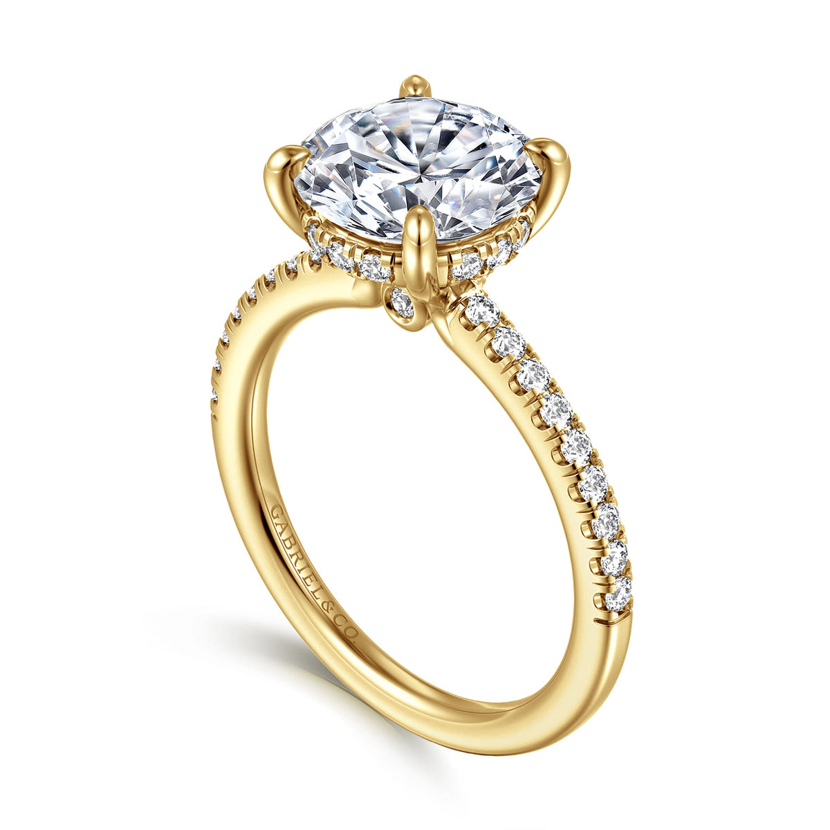 14K Yellow Gold Round Diamond Engagement Ring — Gabriel & Co. ER14987R12Y44JJ; center stone shown for illustration, not included