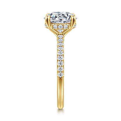 14K Yellow Gold Round Diamond Engagement Ring — Gabriel & Co. ER14987R12Y44JJ; center stone shown for illustration, not included