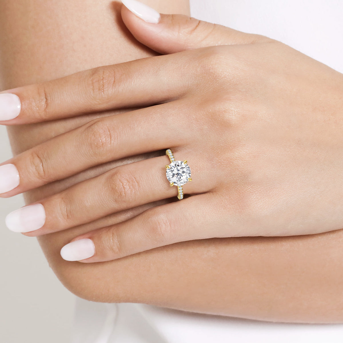 14K Yellow Gold Round Diamond Engagement Ring — Gabriel & Co. ER14987R12Y44JJ; center stone shown for illustration, not included