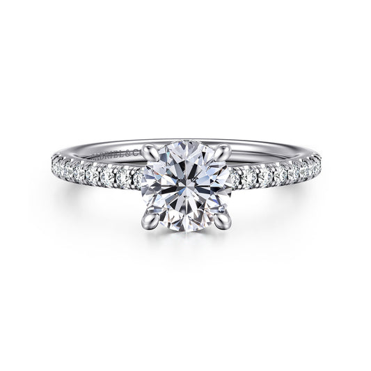 Platinum Round Diamond Engagement Ring — Gabriel & Co. ER14987R4PT4JJ; center stone shown for illustration, not included