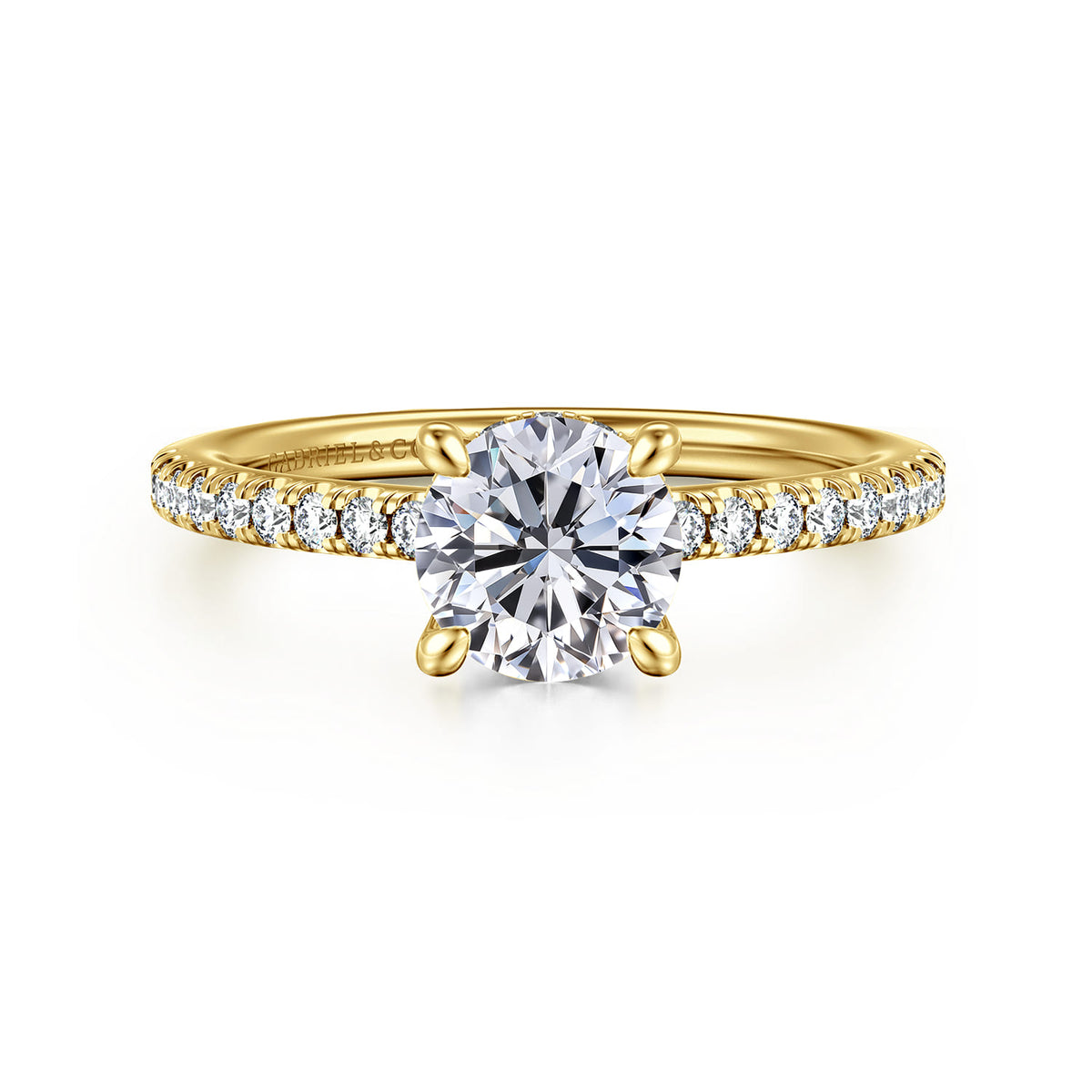 14K Yellow Gold Round Diamond Engagement Ring — Gabriel & Co. ER14987R4Y44JJ; center stone shown for illustration, not included