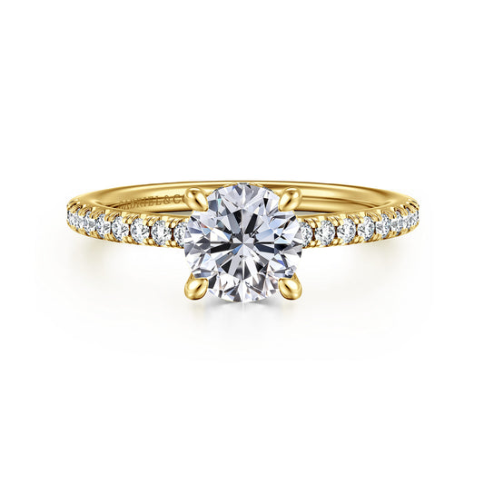 14K Yellow Gold Round Diamond Engagement Ring — Gabriel & Co. ER14987R4Y44JJ; center stone shown for illustration, not included