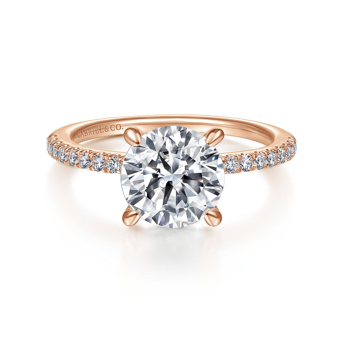 14K Rose Gold Round Diamond Engagement Ring — Gabriel & Co. ER14987R8K44JJ; center stone shown for illustration, not included