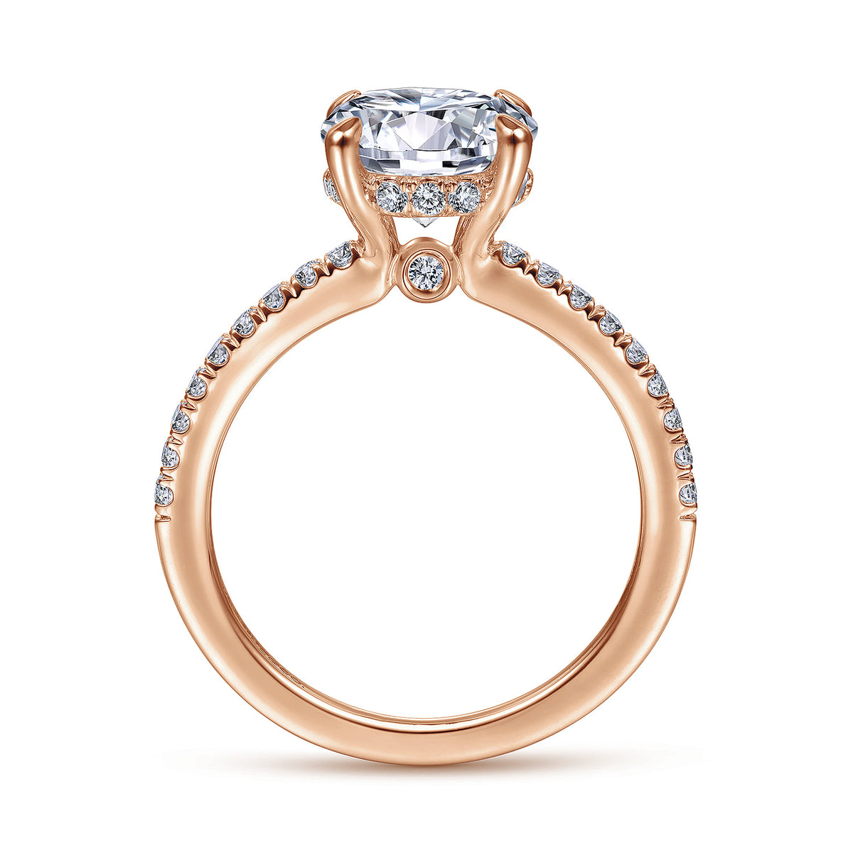 14K Rose Gold Round Diamond Engagement Ring — Gabriel & Co. ER14987R8K44JJ; center stone shown for illustration, not included