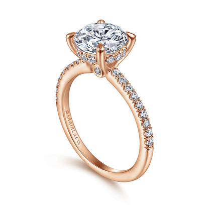 14K Rose Gold Round Diamond Engagement Ring — Gabriel & Co. ER14987R8K44JJ; center stone shown for illustration, not included