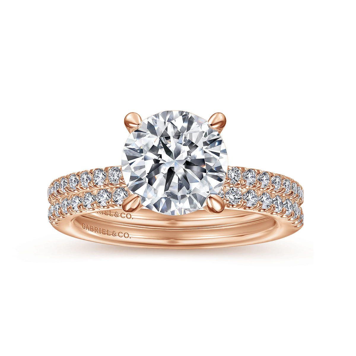 14K Rose Gold Round Diamond Engagement Ring — Gabriel & Co. ER14987R8K44JJ; center stone shown for illustration, not included