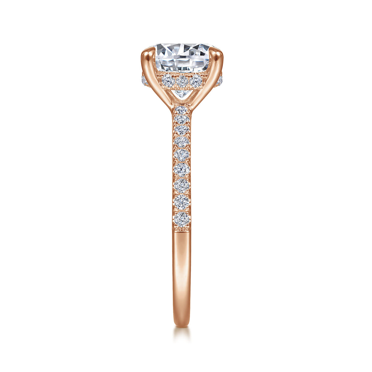 14K Rose Gold Round Diamond Engagement Ring — Gabriel & Co. ER14987R8K44JJ; center stone shown for illustration, not included