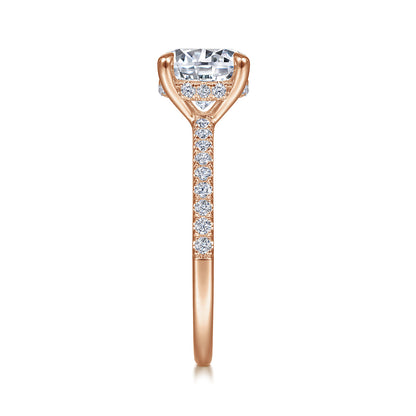14K Rose Gold Round Diamond Engagement Ring — Gabriel & Co. ER14987R8K44JJ; center stone shown for illustration, not included