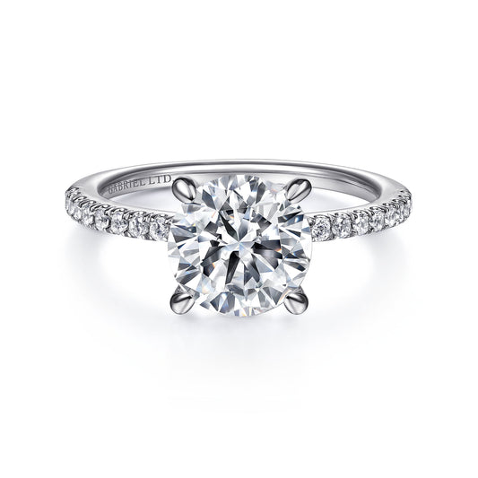 Platinum Round Diamond Engagement Ring — Gabriel & Co. ER14987R8PT4JJ; center stone shown for illustration, not included