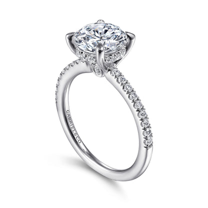 14K White Gold Round Diamond Engagement Ring — Gabriel & Co. ER14987R8W44JJ; center stone shown for illustration, not included