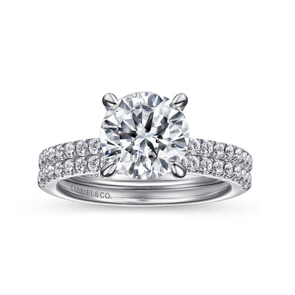 14K White Gold Round Diamond Engagement Ring — Gabriel & Co. ER14987R8W44JJ; center stone shown for illustration, not included