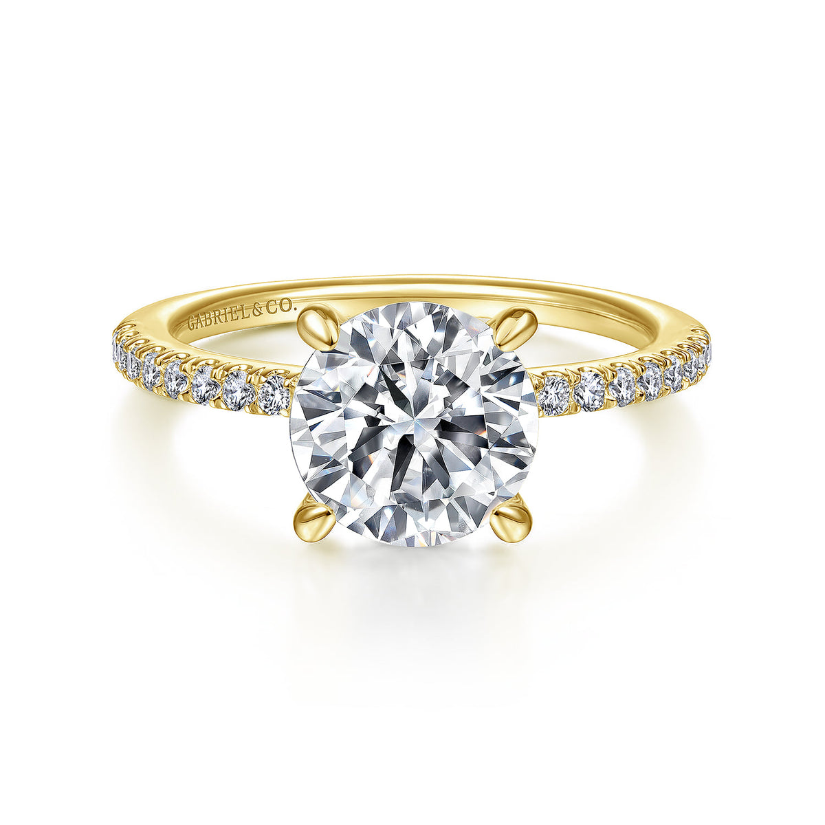 14K Yellow Gold Round Diamond Engagement Ring — Gabriel & Co. ER14987R8Y44JJ; center stone shown for illustration, not included
