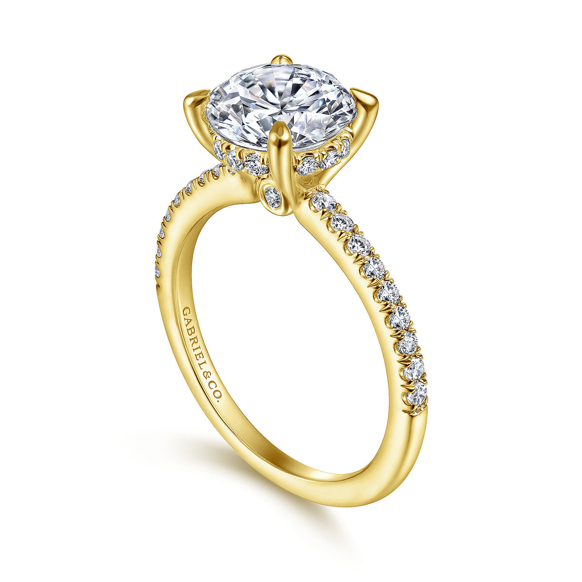 14K Yellow Gold Round Diamond Engagement Ring — Gabriel & Co. ER14987R8Y44JJ; center stone shown for illustration, not included