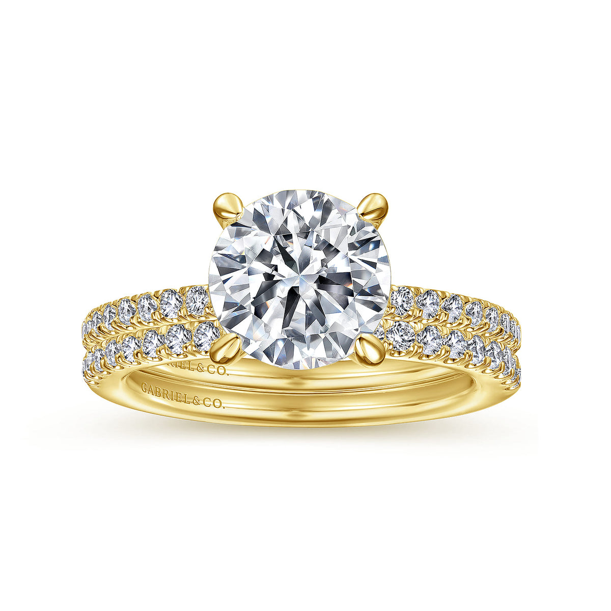 14K Yellow Gold Round Diamond Engagement Ring — Gabriel & Co. ER14987R8Y44JJ; center stone shown for illustration, not included