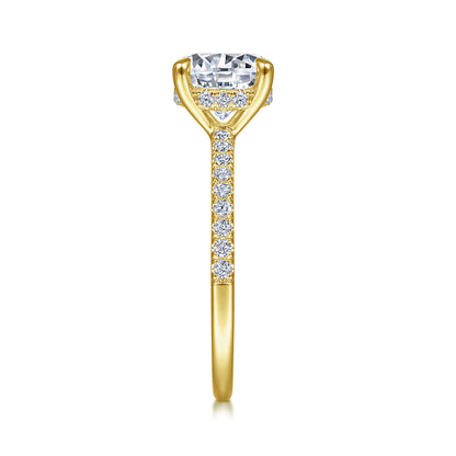 14K Yellow Gold Round Diamond Engagement Ring — Gabriel & Co. ER14987R8Y44JJ; center stone shown for illustration, not included