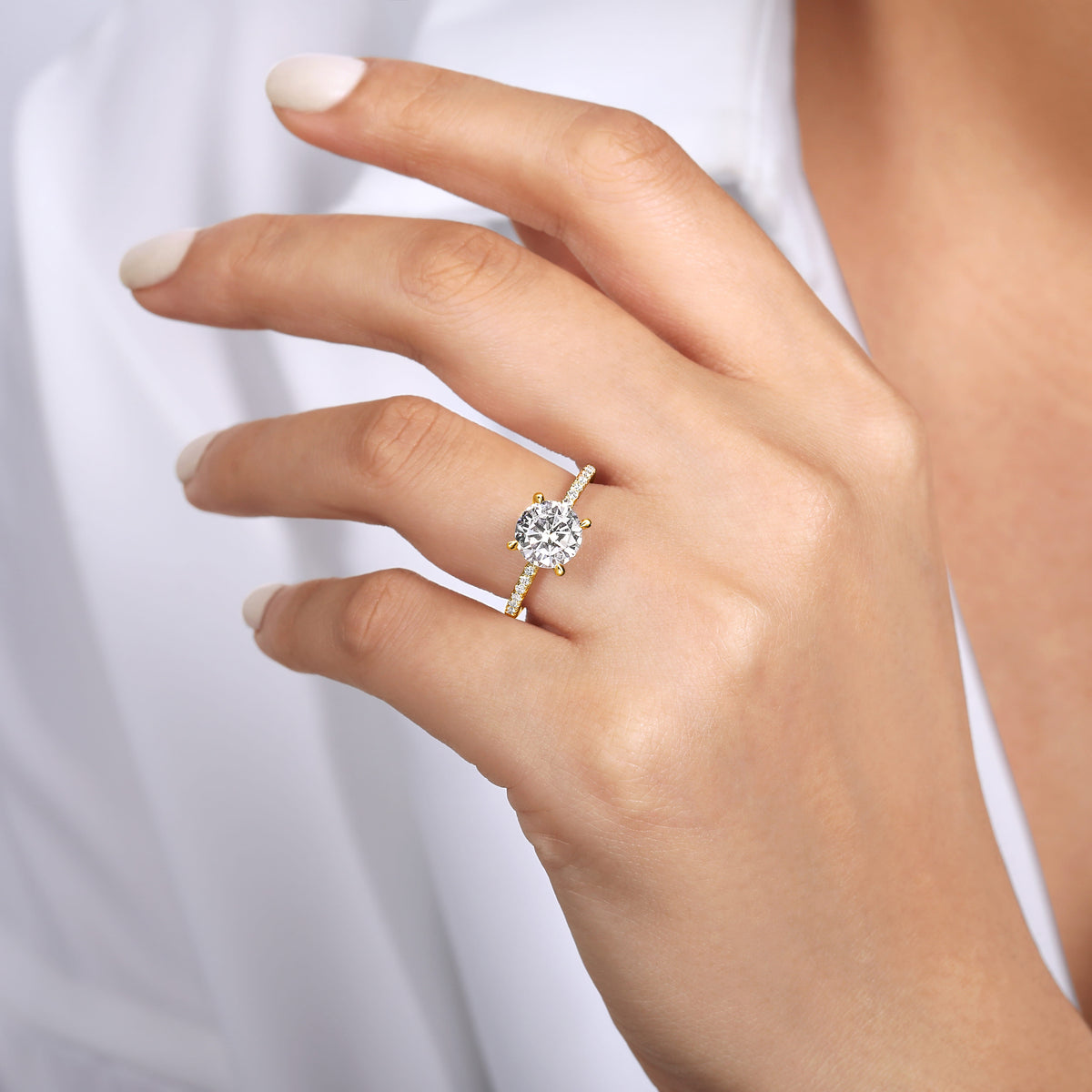 14K Yellow Gold Round Diamond Engagement Ring — Gabriel & Co. ER14987R8Y44JJ; center stone shown for illustration, not included