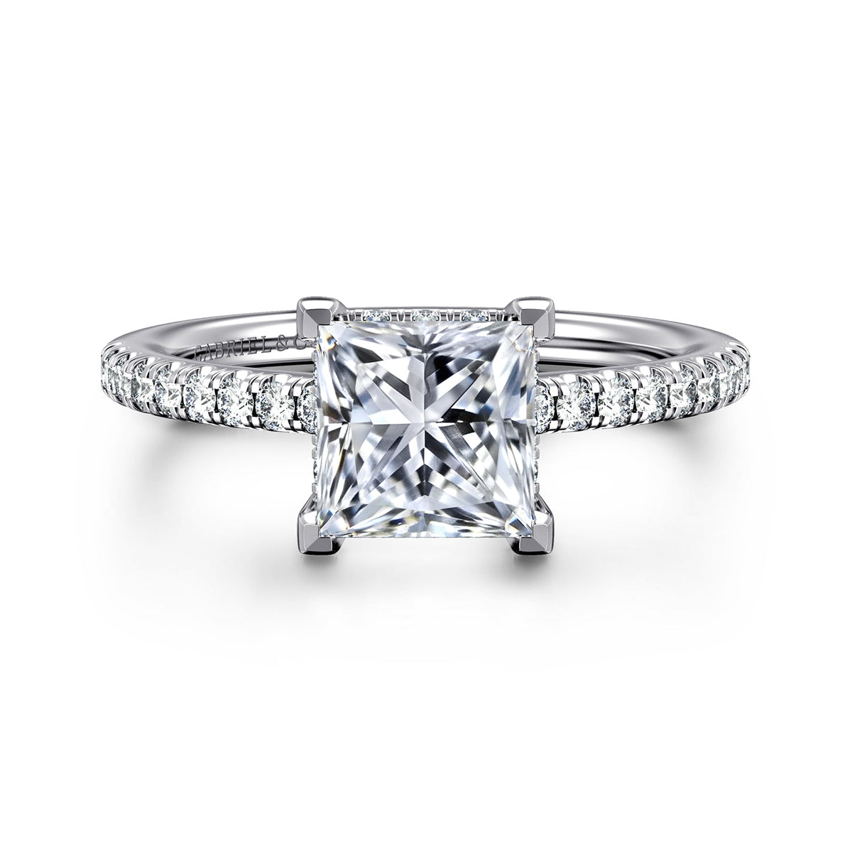 14K White Gold Princess Cut Diamond Engagement Ring — ER14987S6W44JJ; center stone shown for illustration, not included