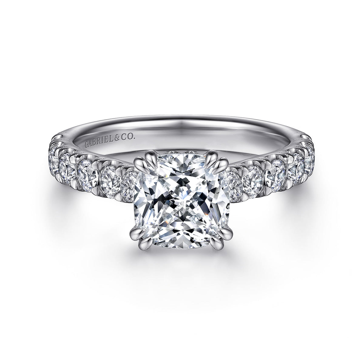 14K White Gold Cushion Cut Diamond Engagement Ring — ER15247C8W44JJ; center stone shown for illustration, not included