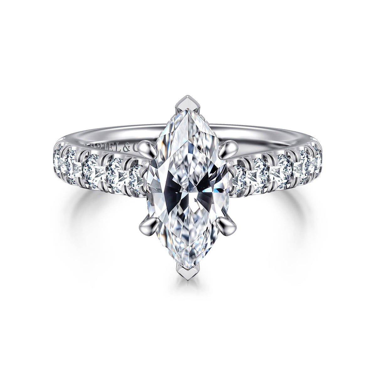 14K White Gold Marquise Shape Diamond Engagement Ring — ER15247M6W44JJ; center stone shown for illustration, not included