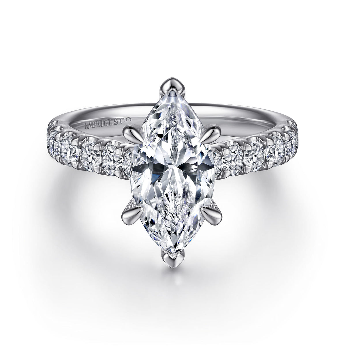 14K White Gold Marquise Shape Diamond Engagement Ring — ER15247M8W44JJ; center stone shown for illustration, not included
