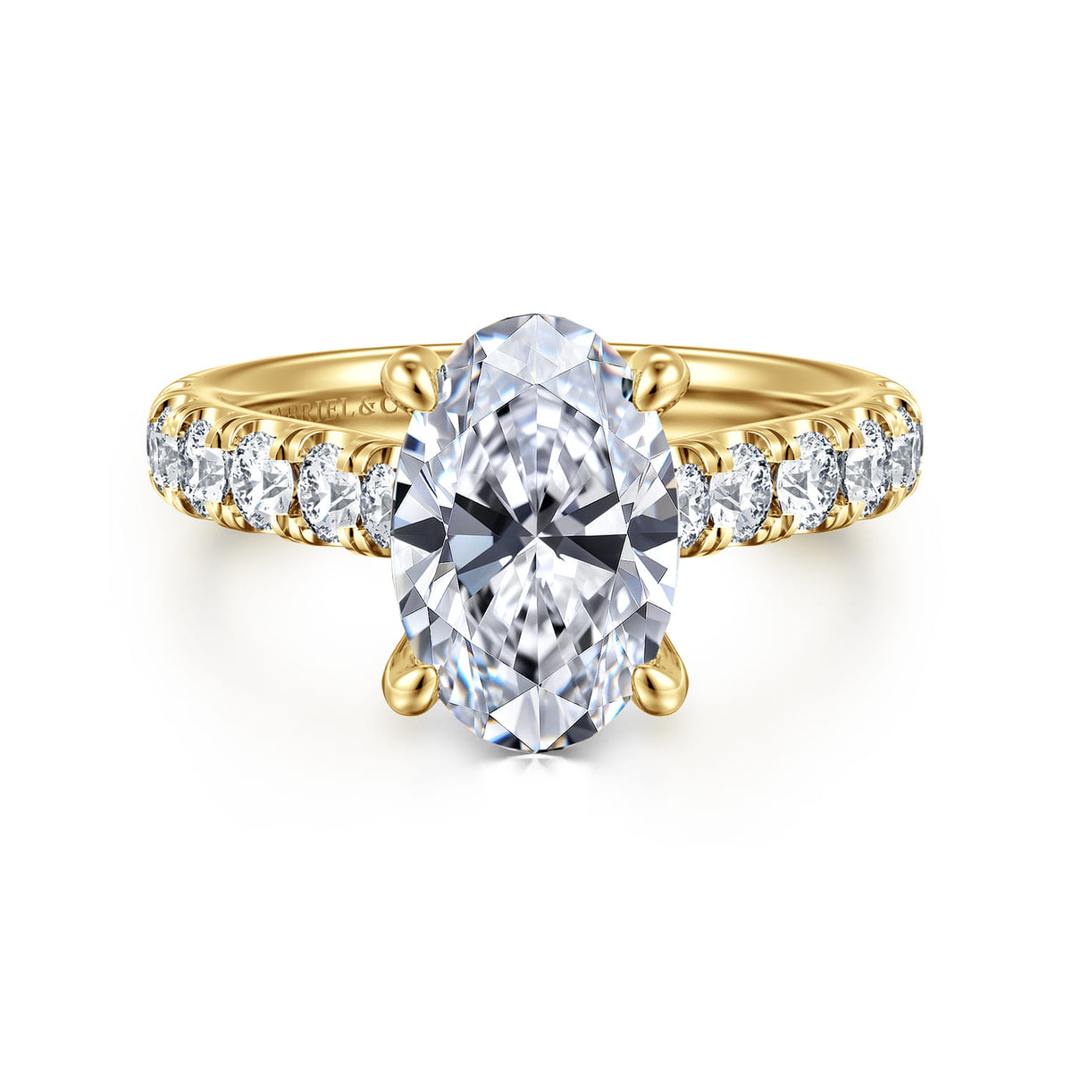14K Yellow Gold Oval Diamond Engagement Ring — Gabriel & Co. ER15247O10Y44JJ; center stone shown for illustration, not included