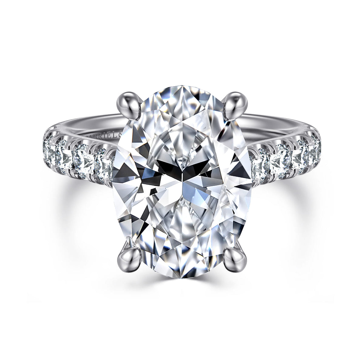 14K White Gold Oval Diamond Engagement Ring — Gabriel & Co. ER15247O20W44JJ; center stone shown for illustration, not included