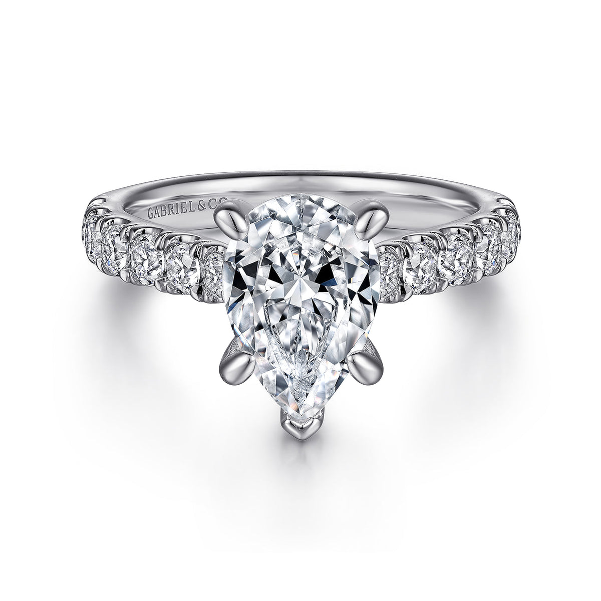 14K White Gold Pear Shape Diamond Engagement Ring — ER15247P8W44JJ; center stone shown for illustration, not included