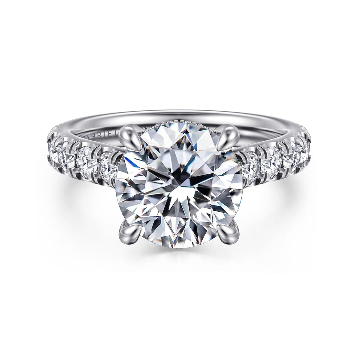 14K White Gold Round Diamond Engagement Ring — ER15247R12W44JJ; center stone shown for illustration, not included