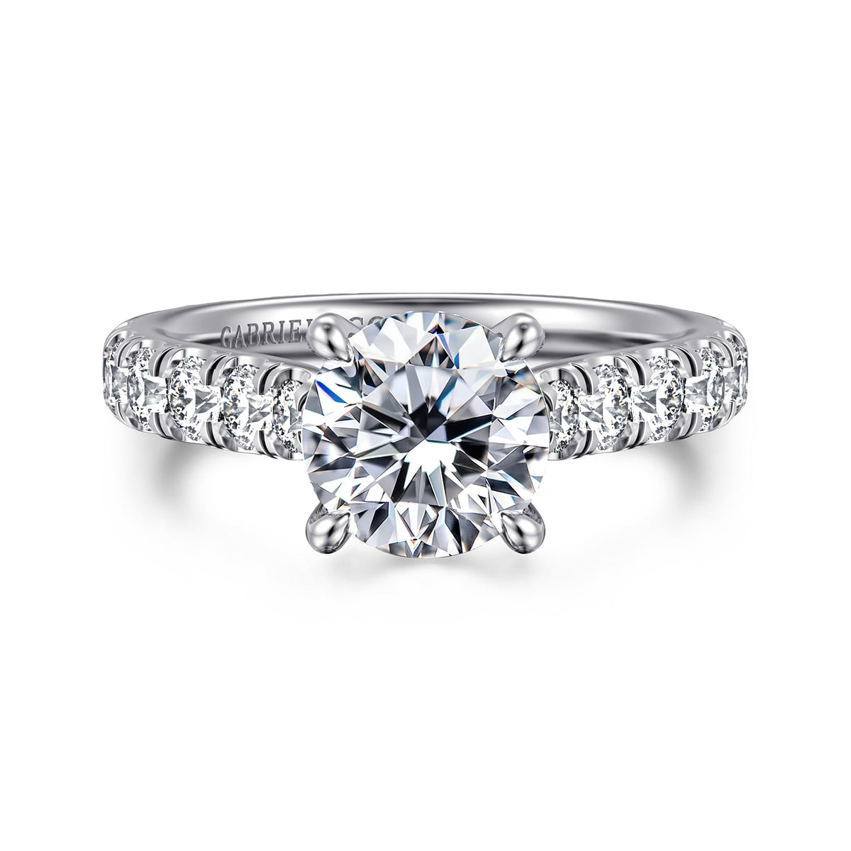 14K White Gold Round Diamond Engagement Ring — ER15247R6W44JJ; center stone shown for illustration, not included