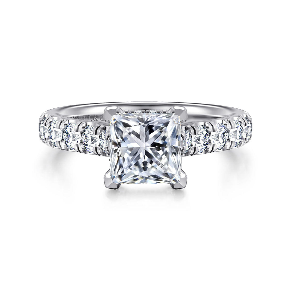 14K White Gold Princess Cut Diamond Engagement Ring — ER15247S6W44JJ; center stone shown for illustration, not included