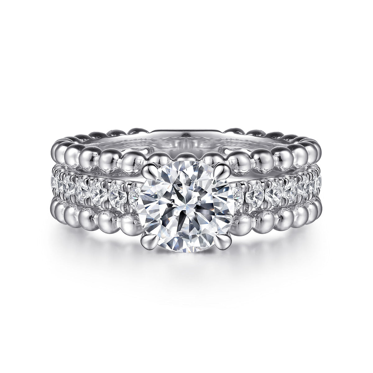 14K White Gold Round Diamond Engagement Ring — ER15532R4W44JJ; center stone shown for illustration, not included