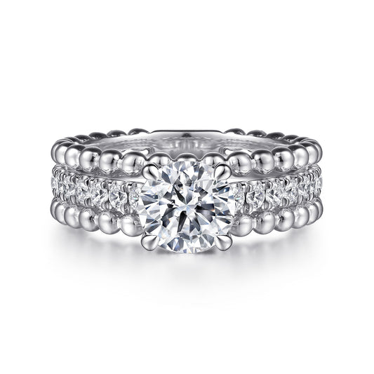 14K White Gold Round Diamond Engagement Ring — ER15532R4W44JJ; center stone shown for illustration, not included