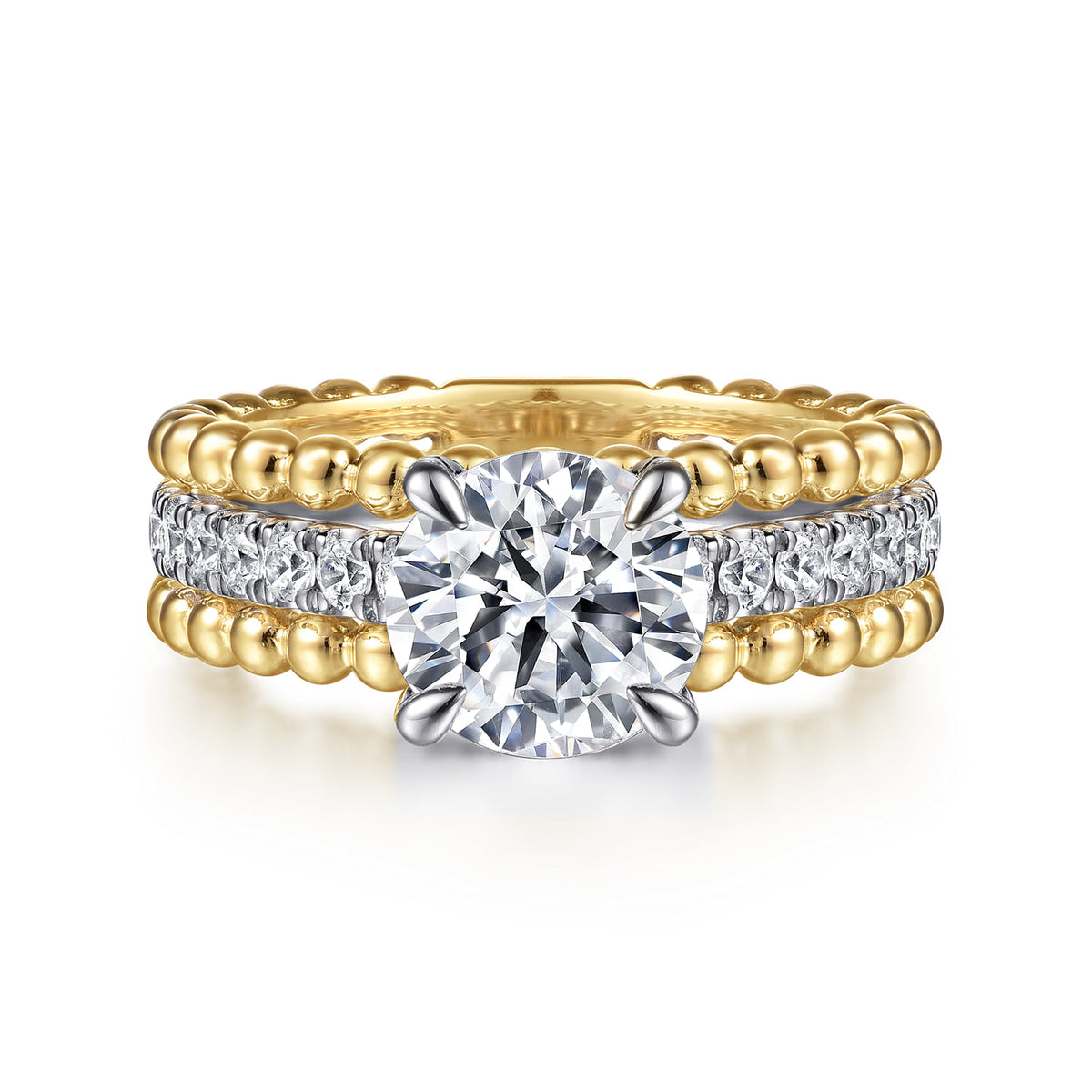 14K White-Yellow Gold Round Diamond Engagement Ring — Gabriel & Co. ER15532R6M44JJ; center stone shown for illustration, not included