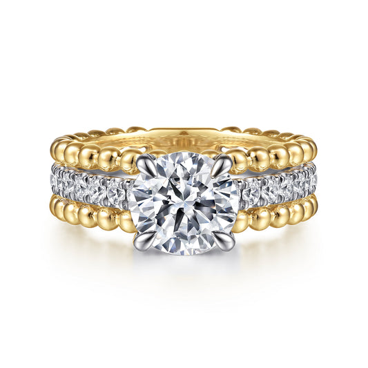 14K White-Yellow Gold Round Diamond Engagement Ring — Gabriel & Co. ER15532R6M44JJ; center stone shown for illustration, not included