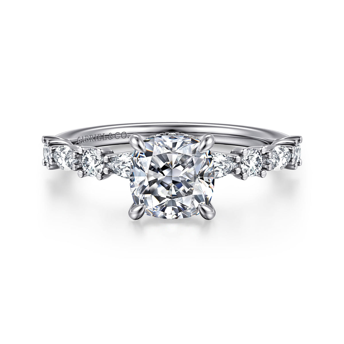 14K White Gold Cushion Cut Diamond Engagement Ring — ER15607C6W44JJ; center stone shown for illustration, not included