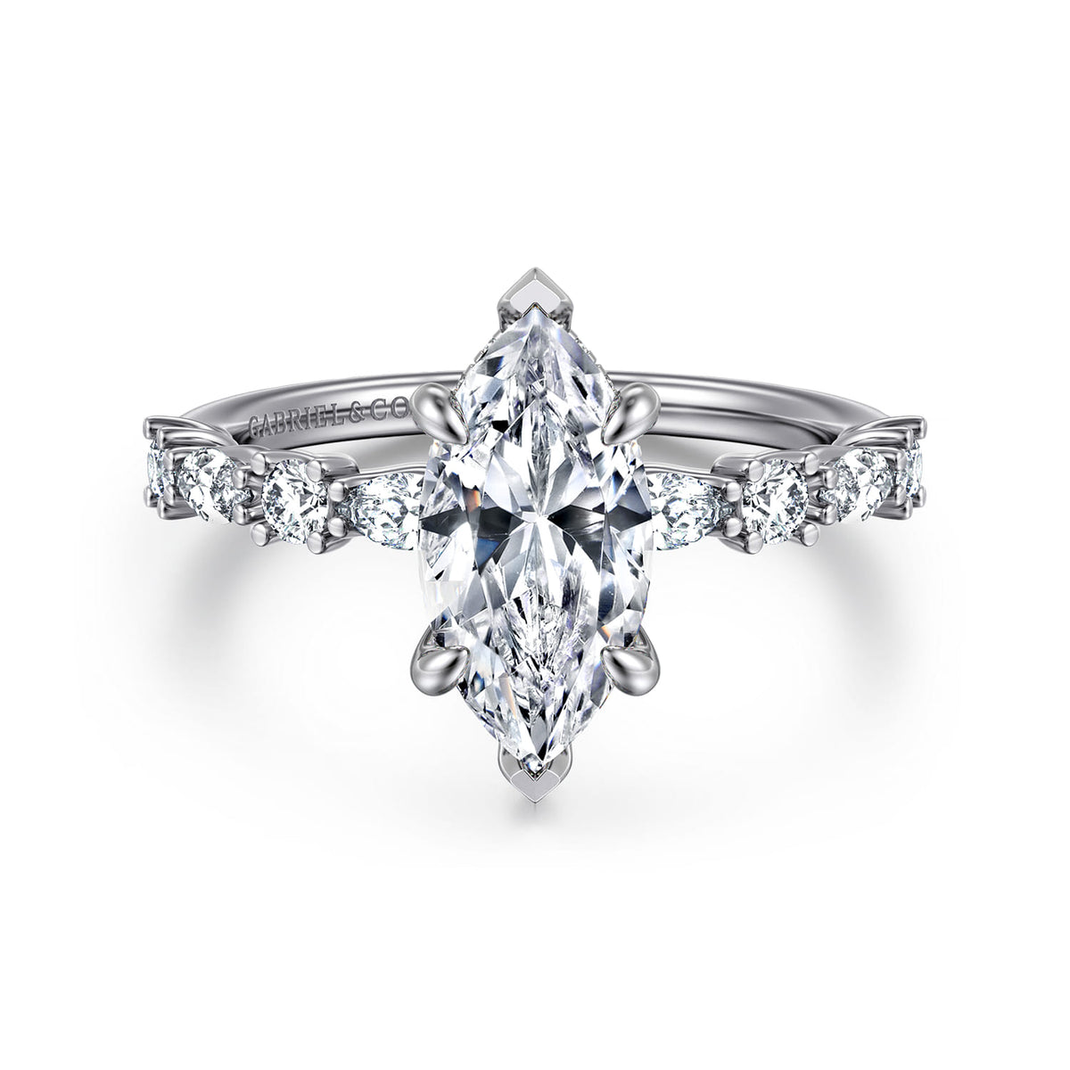 14K White Gold Marquise Shape Diamond Engagement Ring — ER15607M6W44JJ; center stone shown for illustration, not included