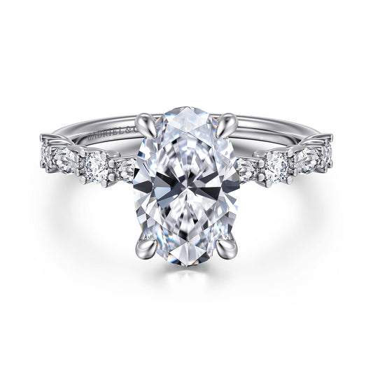 14K White Gold Oval Diamond Engagement Ring — ER15607O10W44JJ; center stone shown for illustration, not included