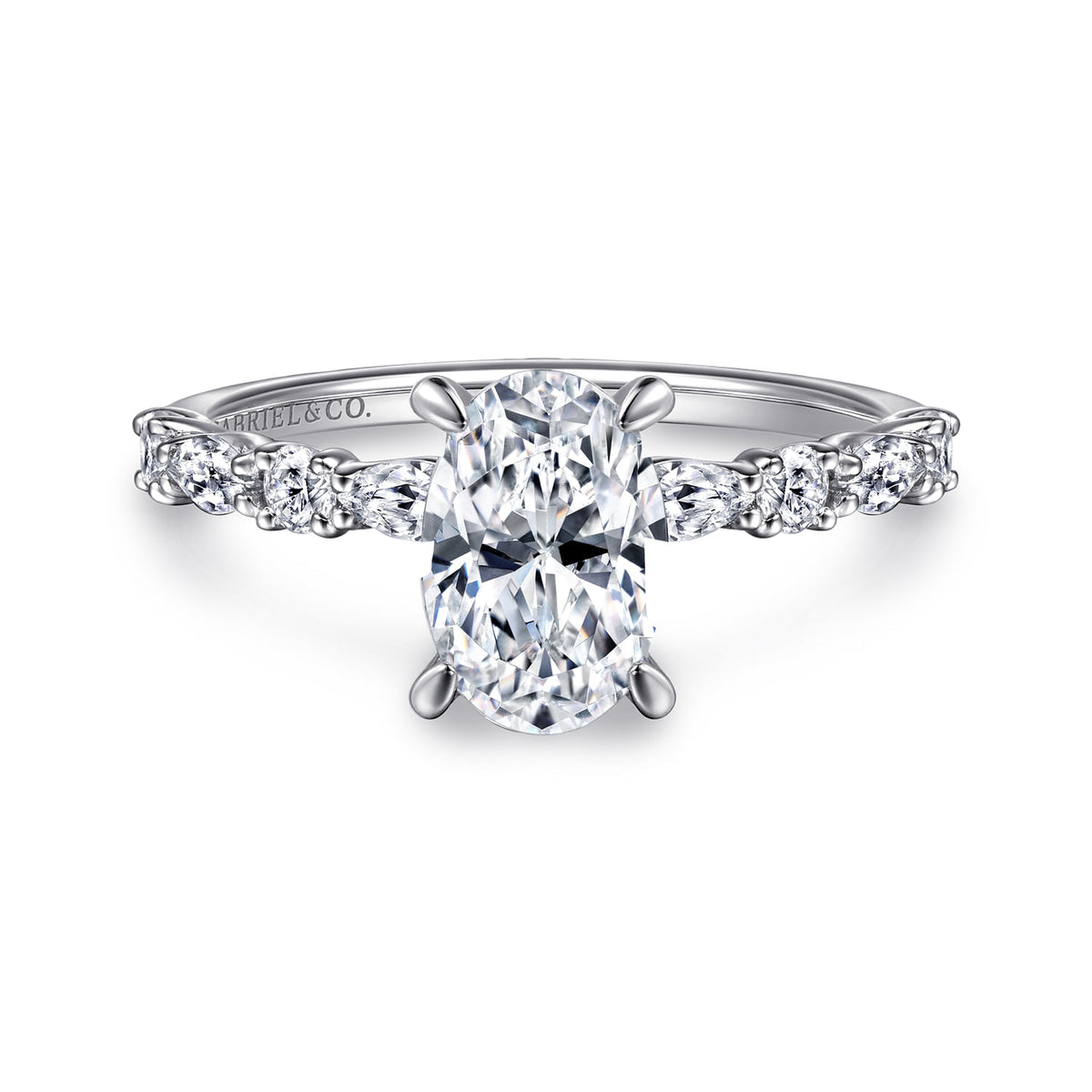14K White Gold Oval Diamond Engagement Ring — ER15607O6W44JJ; center stone shown for illustration, not included