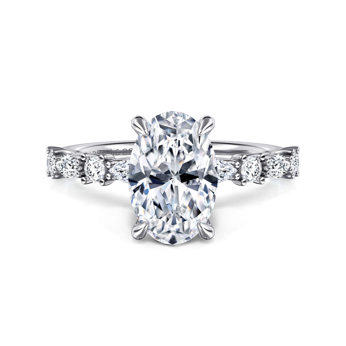 14K White Gold Oval Diamond Engagement Ring — ER15607O8W44JJ; center stone shown for illustration, not included