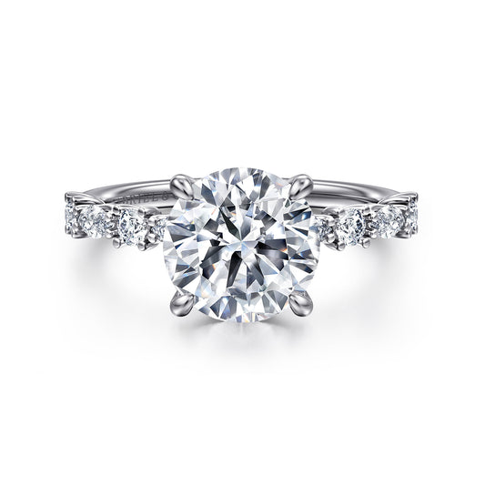 14K White Gold Round Diamond Engagement Ring — Gabriel & Co. ER15607R10W44JJ; center stone shown for illustration, not included