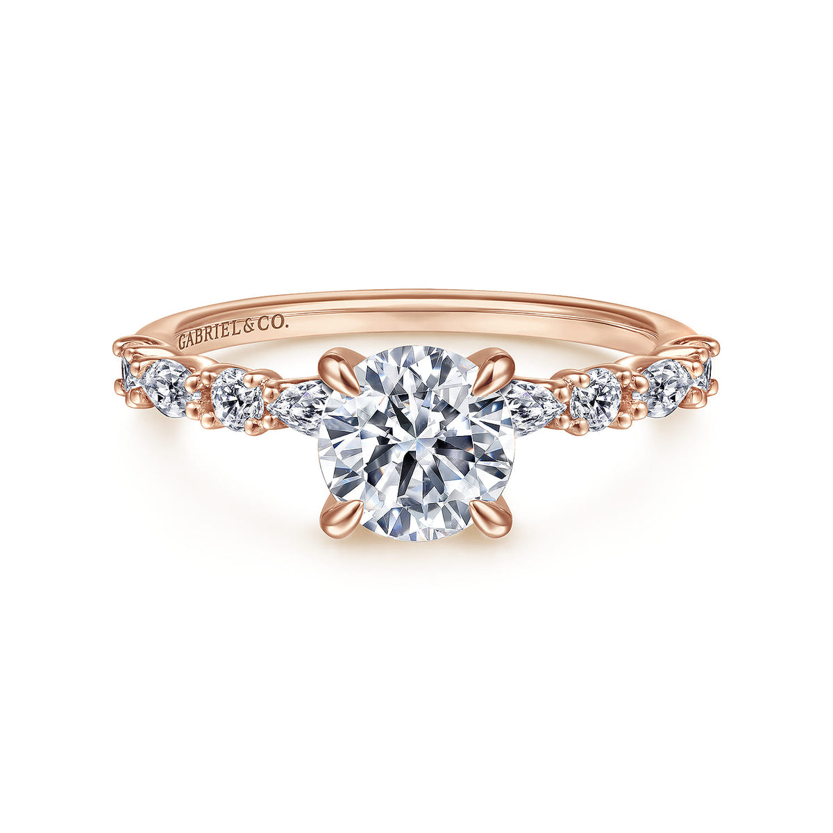 14K Rose Gold Round Diamond Engagement Ring — ER15607R4K44JJ; center stone shown for illustration, not included