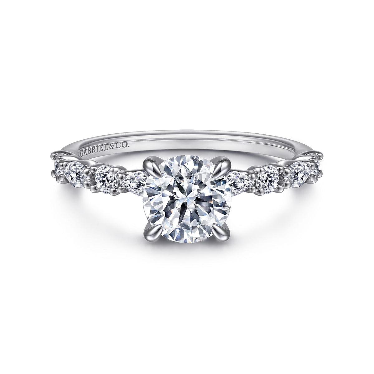 Platinum Round Diamond Engagement Ring — ER15607R4PT4JJ; center stone shown for illustration, not included