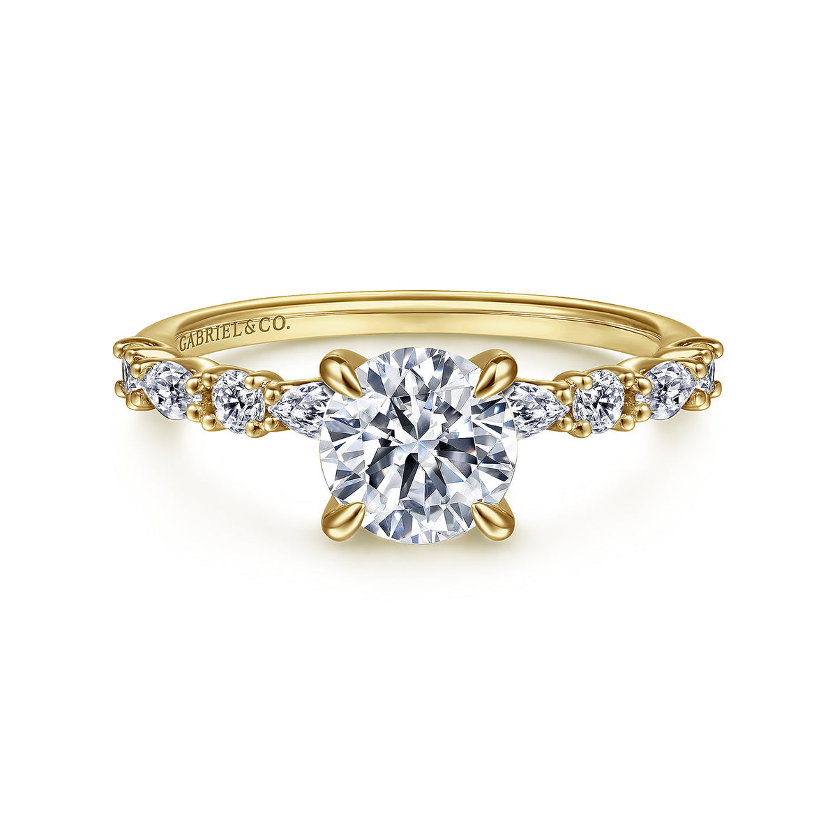 14K Yellow Gold Round Diamond Engagement Ring — ER15607R4Y44JJ; center stone shown for illustration, not included
