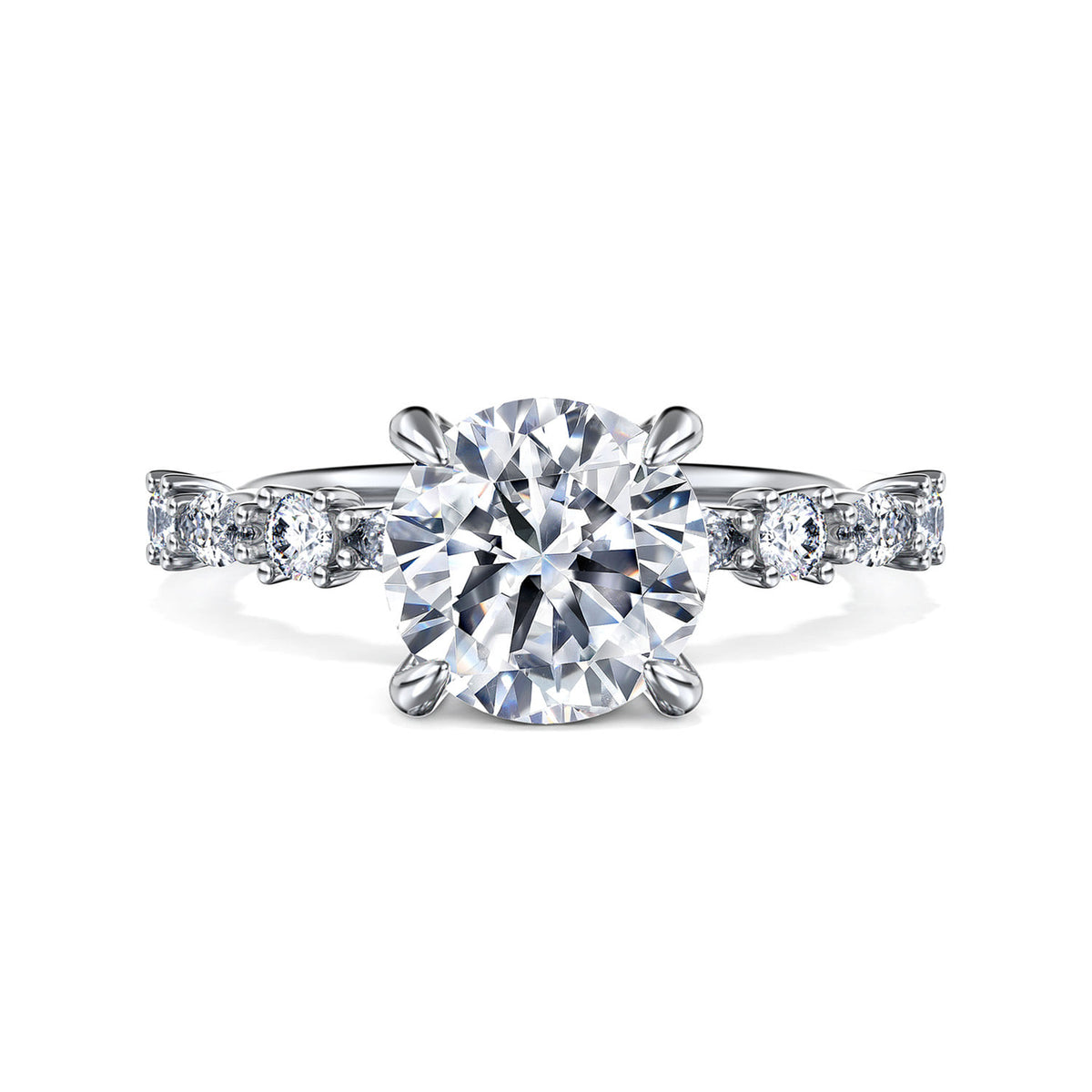 14K White Gold Round Diamond Engagement Ring — ER15607R8W44JJ; center stone shown for illustration, not included