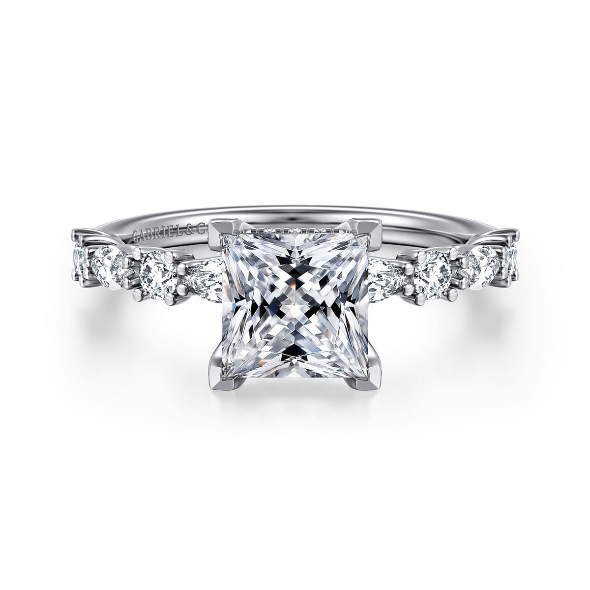 14K White Gold Princess Cut Diamond Engagement Ring — ER15607S6W44JJ; center stone shown for illustration, not included