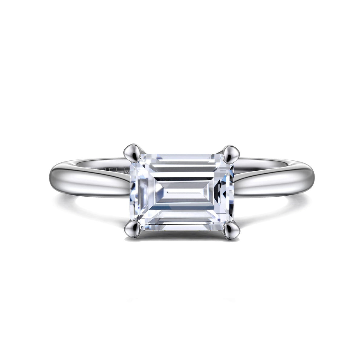 14K White Gold East West Emerald Solitaire Engagement Ring — ER15618E6W4JJJ; center stone shown for illustration, not included